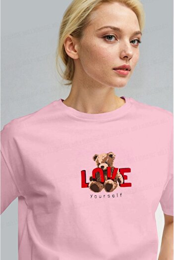 Millionaire Women's Pink Love Teddy Bear Teddy Bear Print Regular Fit Regular Fit T-Shirt