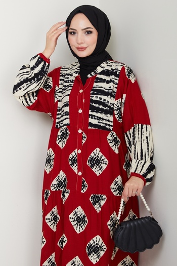 InStyle Striped Punto Pattern Viscose Dress Red