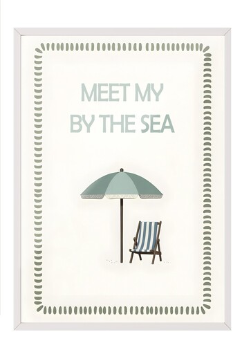 Postifull White Framed Poster, Seaside Encounter, Illustration, Blue Color Poster, 2025 Summer Selection, N