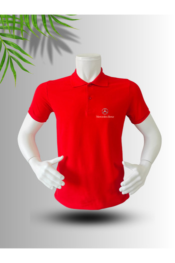 FROOY Mercedes Logo Printed Polo Neck Cotton T-Shirt