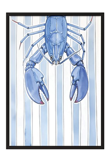 Postifull Black Framed Poster Painting, Blue Lobster, Illustration, Blue Color Poster, 2025 Summer Selection, No:109