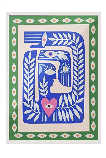 Postifull White Framed Poster Painting, Abstract Blue, Illustration, Maximalist, Blue Color Poster, 2025 Summer Flake