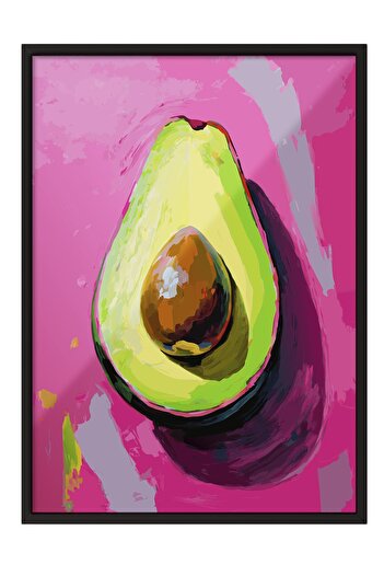 Postifull Black Framed Painting, Avocado, Illustration, Pop Art, Pink, Green Color Poster, 2025 Summer Selection, N