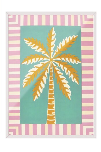 Postifull White Framed Poster Painting, Yellow Palm Tree, Illustration Maximalist, Yellow Color Poster, 2025 Ya