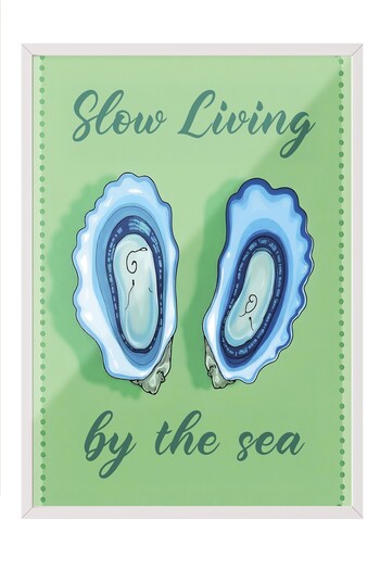 Postifull White Framed Poster, Slow Life by the Sea, Illustration, Blue Color Poster, Summer of 2025