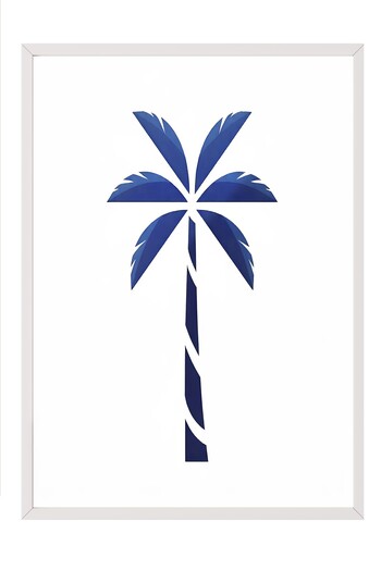 Postifull White Framed Poster, Palm Tree, Illustration, Blue Color Poster, 2025 Summer Selection, No:109577