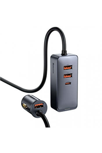 Baseus Încărcător auto, Baseus, 3 x USB, USB-C, 120 W, Gri