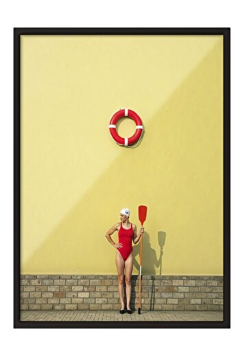 Postifull Black Framed Poster Painting, Woman Wearing Red Swimsuit, Photo, Red Color Poster, 2025 Summer Selection