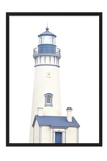 Postifull Black Framed Poster Painting, Blue Lighthouse, Photo, White Color Poster, 2025 Summer Selection, No:1