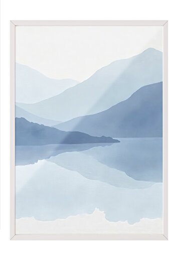 Postifull White Framed Poster, Abstract Mountains, Illustration, Blue Color Poster, 2025 Summer Selection, No:109670