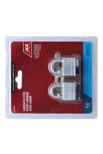 ACE 2-Piece Laminated Steel Padlock Silver and Black 30mm