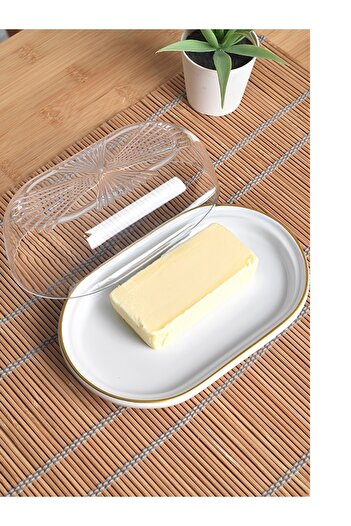 HızlıTrend 1 Piece 2 Piece Ceramic Butter Bowl Cheese Butter Breakfast Storage & Presentation Container