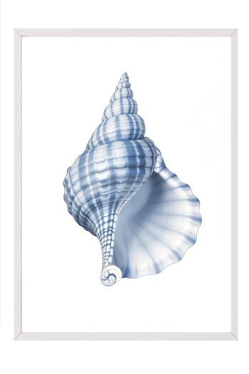 Postifull White Framed Painting, Blue Seashell, Illustration, Blue Color Poster, 2025 Summer Selection, No:10974