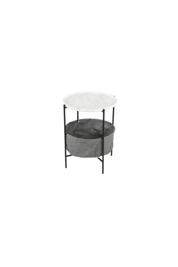 mr-everything Side table with removable white marble top and gray fabric storage basket, the perfect solution for stylish storage