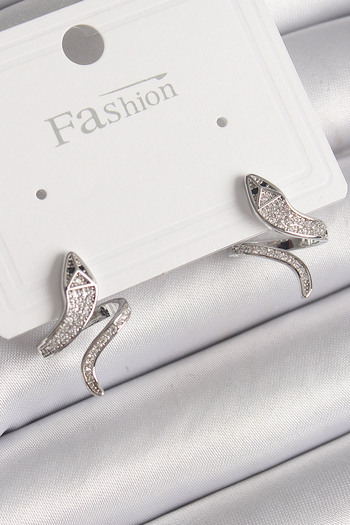 Toptan Bulurum Brass Silver Color Zircon Stone Snake Model Women's Earrings
