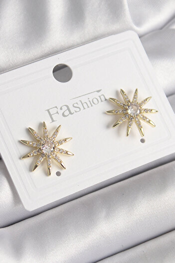 Toptan Bulurum Brass Gold Color Zircon Stone Star Model Women's Earrings