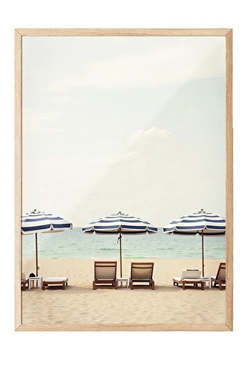 Postifull Wooden Framed Painting, House with Sea View, Photo, Blue Color Poster, Summer Selection 2025, No:109702