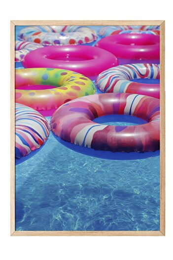 Postifull Wooden Framed Painting, Swimming Rings, Photo, Blue Color Poster, 2025 Summer Selection, No:109739