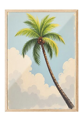Postifull Wooden Framed Poster Painting, Tall Palm Tree, Illustration, Green Color Poster, 2025 Summer Selection,