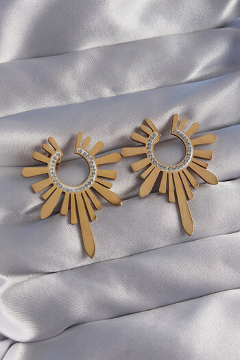Toptan Bulurum 316L Steel Gold Color Zircon Stone Sun Figure Earrings