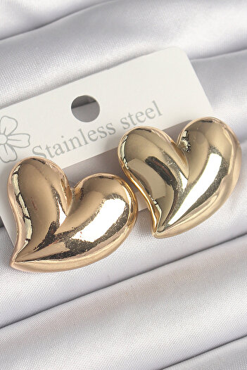Toptan Bulurum Brass Gold Color Bomb Heart Model Women's Earrings