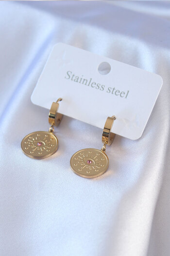 Toptan Bulurum 316L Steel Gold Color Eye Embroidery Zircon Stone Detail Women's Earrings