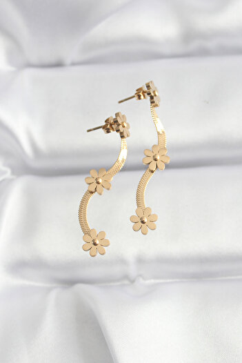 Toptan Bulurum 316L Steel Gold Color Italian Chain Daisy Earrings