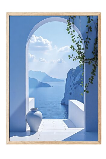 Postifull Wooden Framed Painting, Blue Door and Landscape, Photo, Blue Color Poster, 2025 Summer Selection, No:109708
