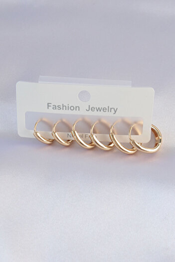 Toptan Bulurum Brass Gold Color Oval Earring Set