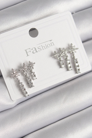 Toptan Bulurum Brass silver color zircon stone 3-piece dangle star model women's earrings