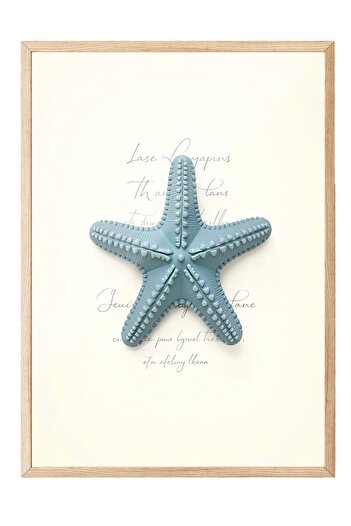 Postifull Wooden Framed Poster, Starfish, Illustration, Blue Color Poster, Summer Selection 2025, No:109620