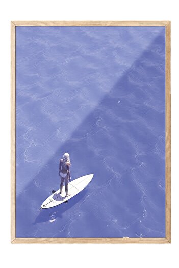 Postifull Wooden Framed Poster, White Haired Woman, Photo, Blue Color Poster, Summer Selection 2025, No:109609
