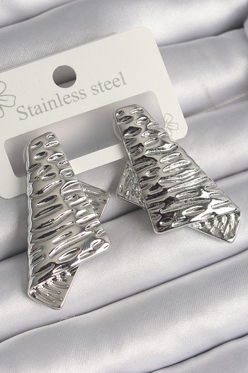 Toptan Bulurum Brass Silver Color Processing Detailed Folded Square Plate Model Women's Earrings