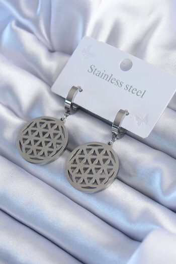 Toptan Bulurum 316L Steel Silver Color Lotus Model Women's Earrings