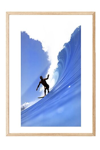 Postifull Wood Framed Poster, Surfing on the Sea, Photo, Blue Color Poster, 2025 Summer Selection, No:109605