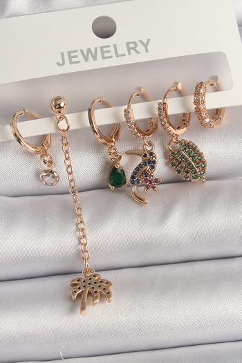 Toptan Bulurum Brass Gold Color Dangle Zircon Stone Tree Figure Women's Earring Set