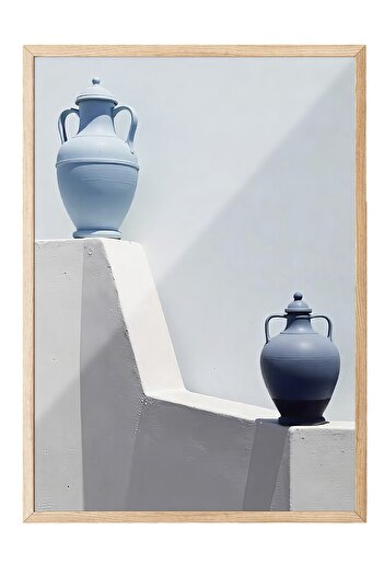 Postifull Wooden Framed Painting, Two Blue Flower Pots, Photo, Blue Color Poster, 2025 Summer Selection, No:109707