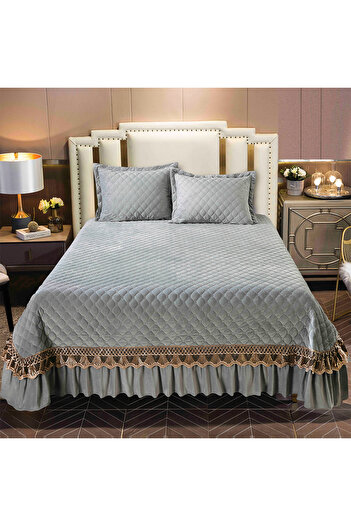 OEM Quilted velvet blanket, with embroidery, 3 pieces, plain, 220X240 cm CC81