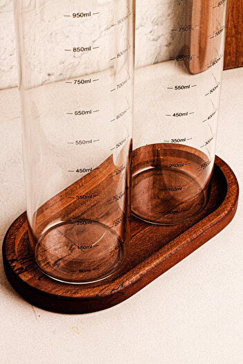 Snippy Bottle - 3 Parça Ahşap Standlı Damlatmaz 1 Lt Cam Yağdanlık Borosilikat Yağlık Sirkelik 1000ml