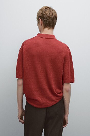 Massimo Dutti %100 keten triko polo yaka t-shirt