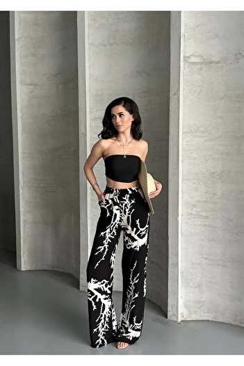 VOLT CLOTHİNG Women's Patterned Viscose Fabric Palazzo Trousers