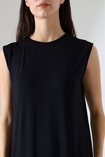 MetuCA Women's Black Oversize Zero Sleeve Crew Neck Basic Daily Underwear Tunic Viscon Fabric