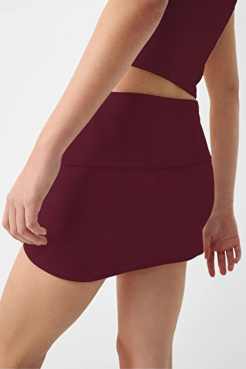 SUHIS Burgundy, Folded Waist, Hidden Elastic Waist, Tight Mini Skirt