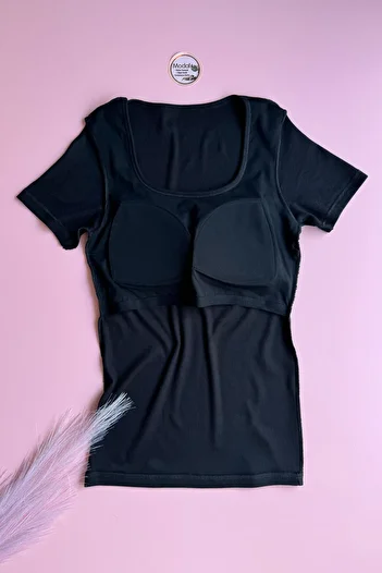 Elosia Κοντό μανίκι Bratique |   Modal 2-Pece Wide Collar -Ασπρόμαυρο- Pad Camisole Γυναικείο T-shirt-Singlet 66E54