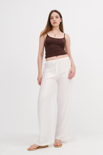 Addax Wide Leg Trousers with Waist Rope Tie Pn10450-K7