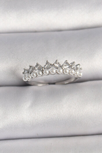 Skygo Women's Ring with Adjustable Cut Brass Silver Zirconia - Tj-Byk3575