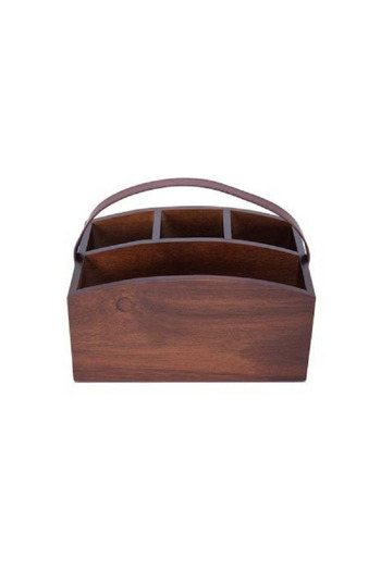 Bien Servi Multi-Compartment Acacia Cutlery Organizer with Handle Brown