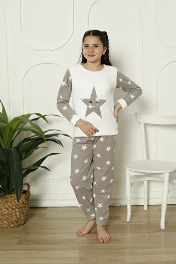 FAMESTEKSTİL SET DE Pijamale din țesătură caldă de iarnă pentru fete, cu fundul de pluș alb, YMOOSH