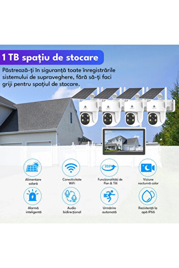 Spionescu Complete video surveillance kit with 4 cameras and solar panel, K8510, WIFI, 4MP, 1 TB, 9000mAh