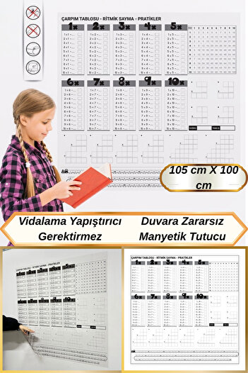 Hane Dostu 105 Cm Manyetik Tak Çıkart Duvara Monte Yazılabilir Çarpım Tablosu Egzersiz Stickeri